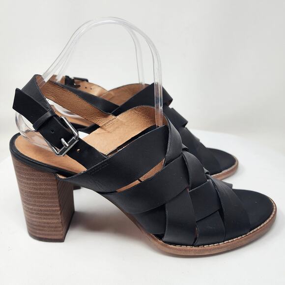 Madewell The Cindy Sandal Size 11 Black Leather Criss Cross Slingback Stack Heel - Picture 2 of 13